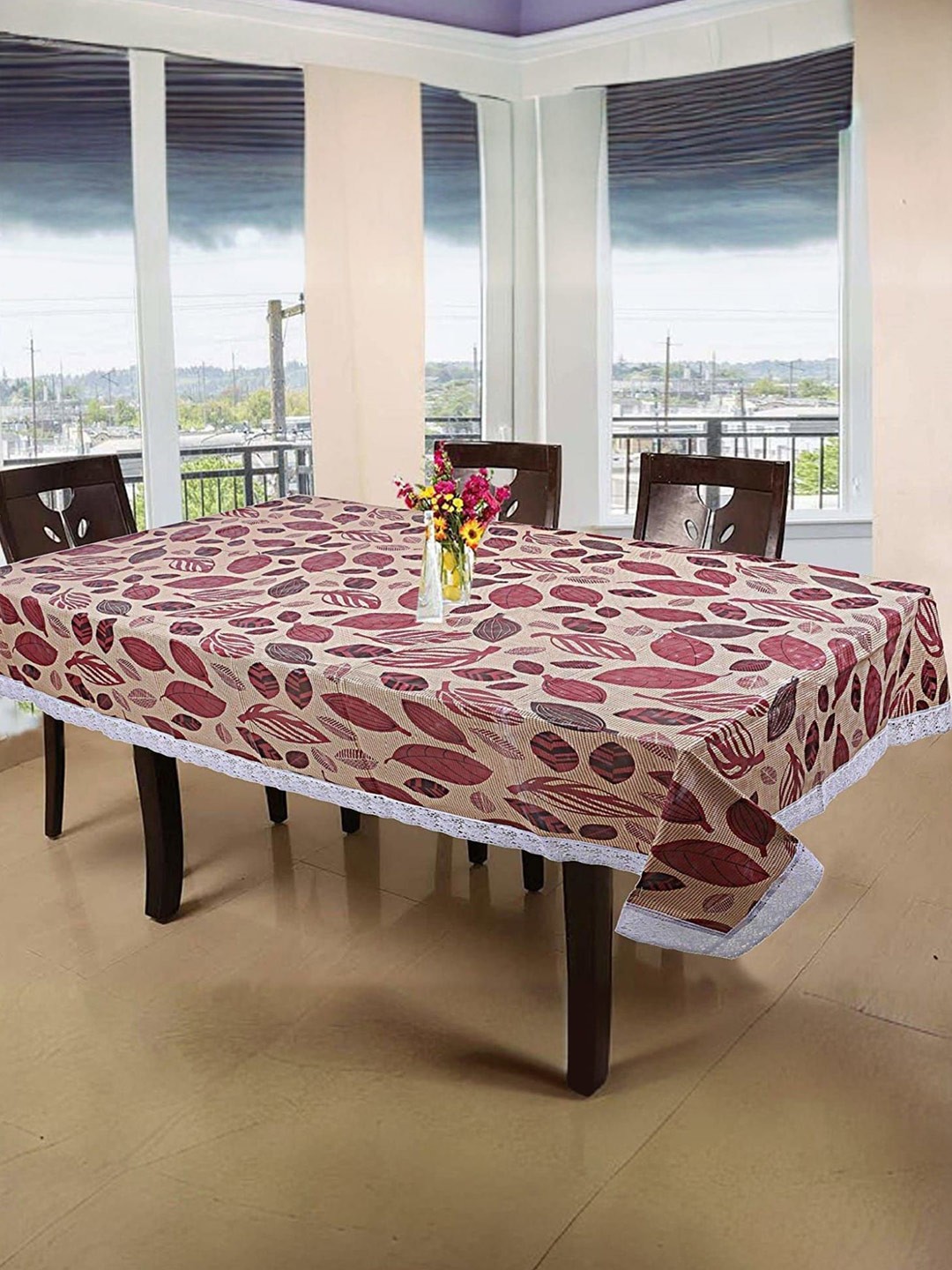 

Kuber Industries Brown & Beige Floral Printed Cotton 6-Seater Table Cover