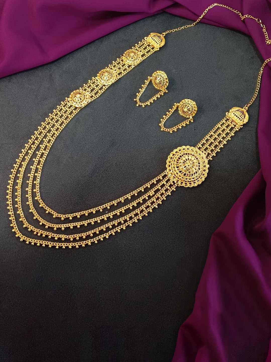 

Efulgenz Gold-Plated Layered Necklace With Earrings Set