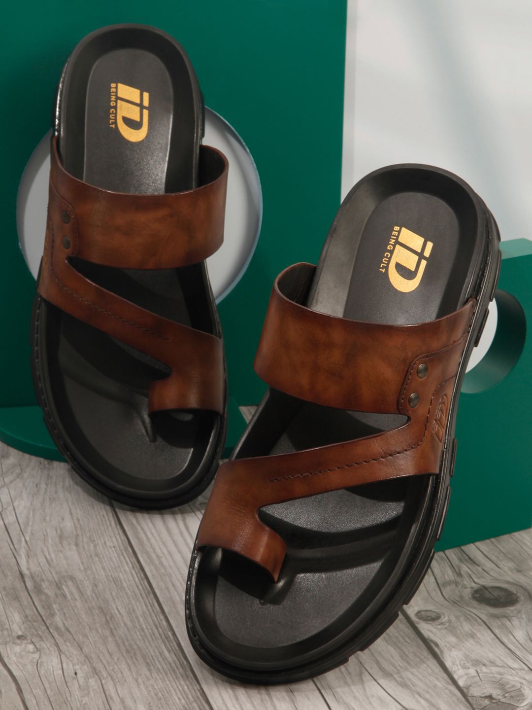 

ID Men Leather Antibacterial Comfort Sandals, Brown