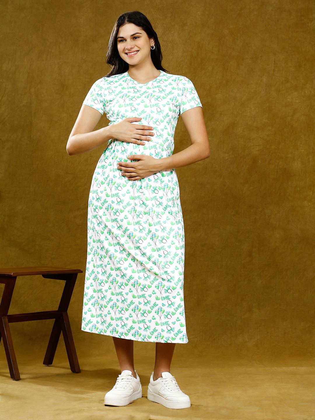 

True Shape Women Printed Maternity Midi Dress, White