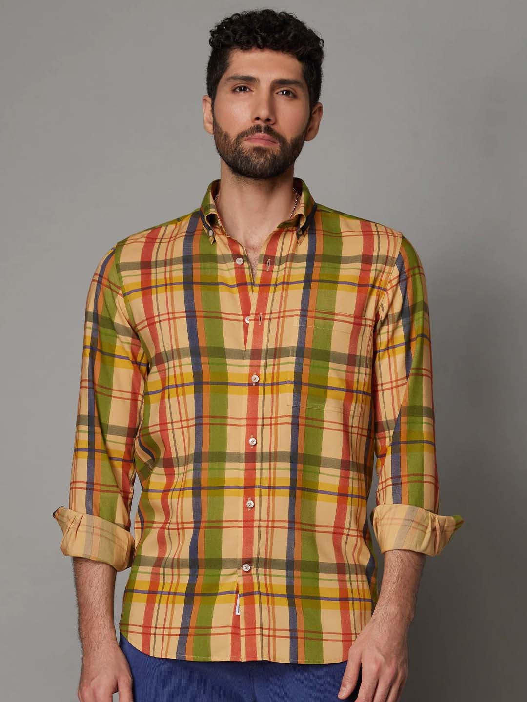 

Bombay Shirt Company Men Relaxed Fit Checked Casual Shirt, Beige