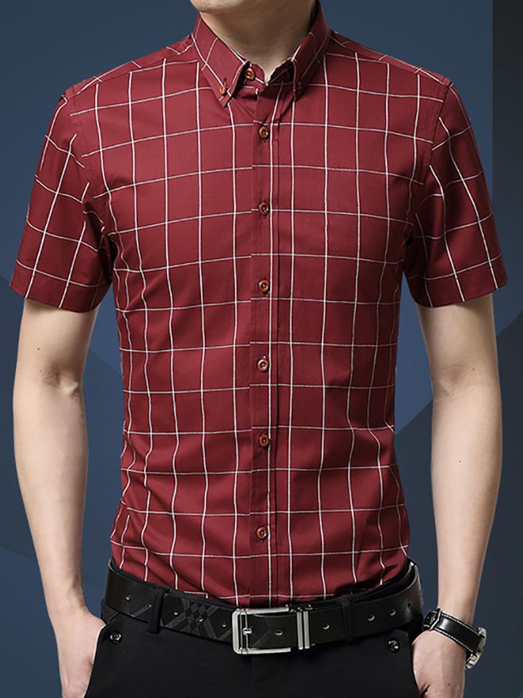 

StyleCast x Revolte Men Opaque Checked Casual Shirt, Red