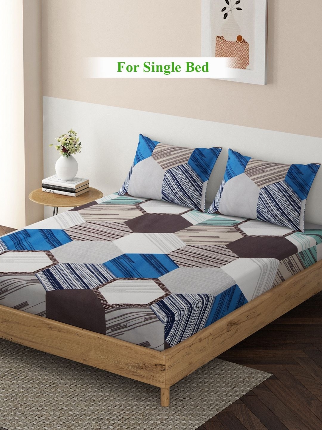 

HOKIPO Blue & Brown Geometric 140 TC King Bedsheet with 2 Pillow Covers
