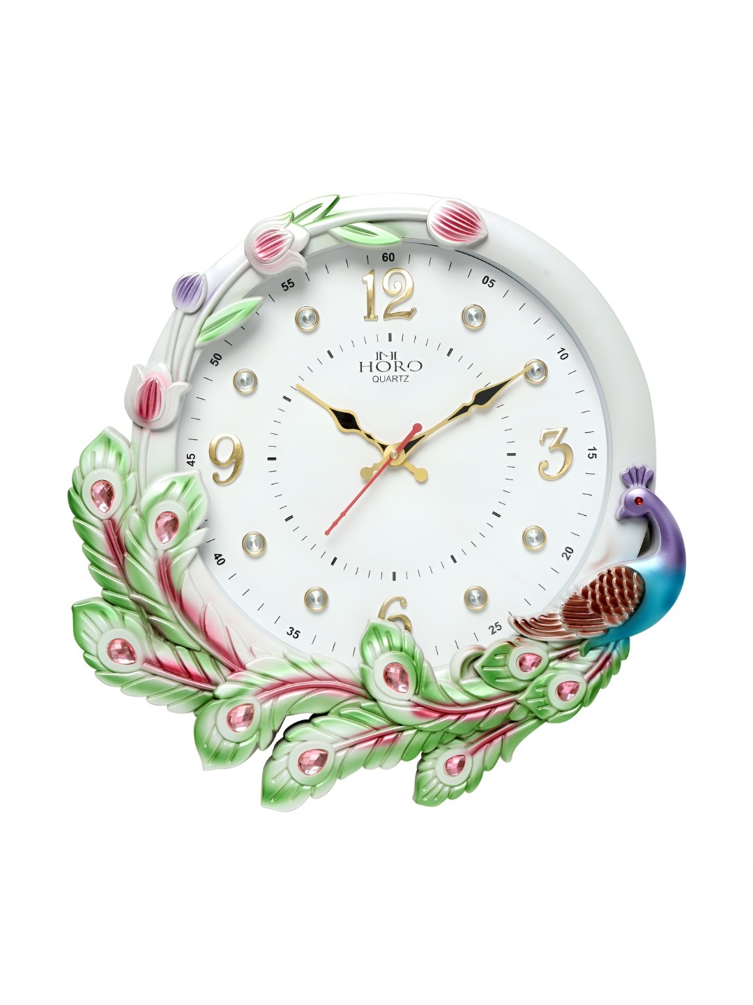 

Horo Green & White Peacock Printed Traditional Analogue Wall Clock