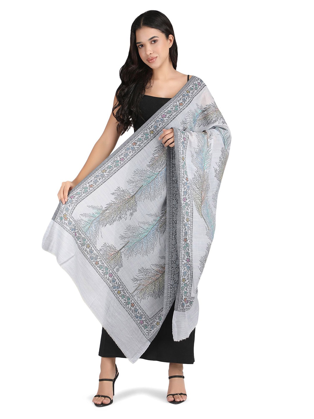 

Stole & Yarn Women Printed Fine Wool Stoles, Grey