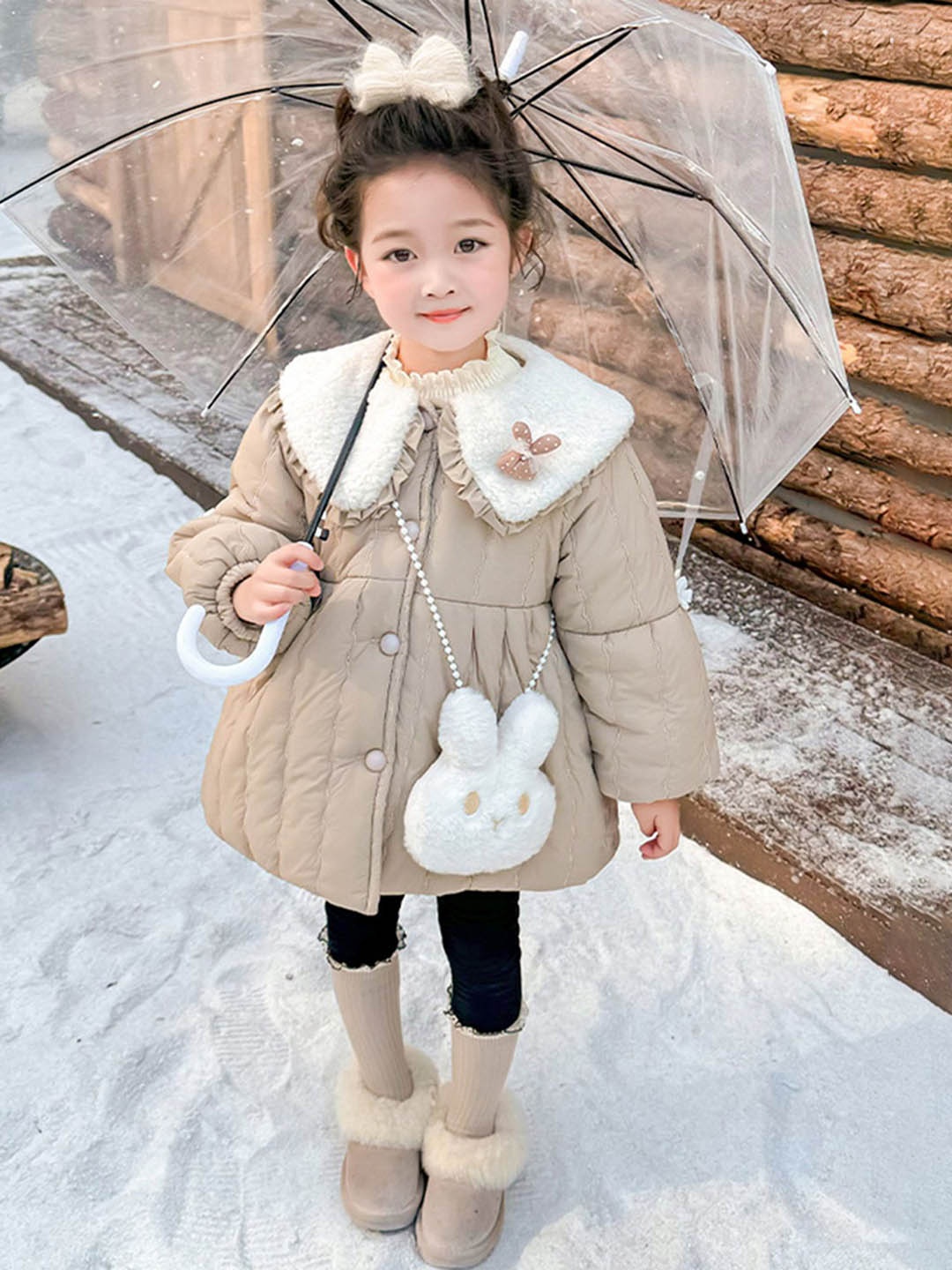 

LULU & SKY Girls Floral Checked Longline Parka Jacket, Khaki