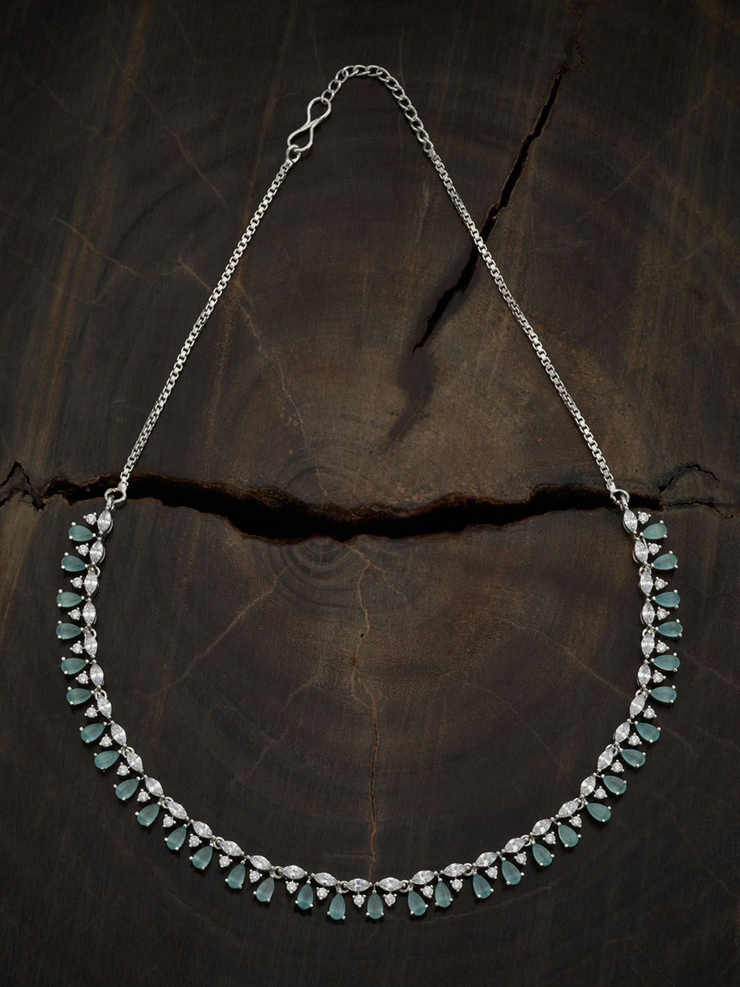 

Kushal's Fashion Jewellery Rhodium-Plated Zircon Studded Necklace, Silver