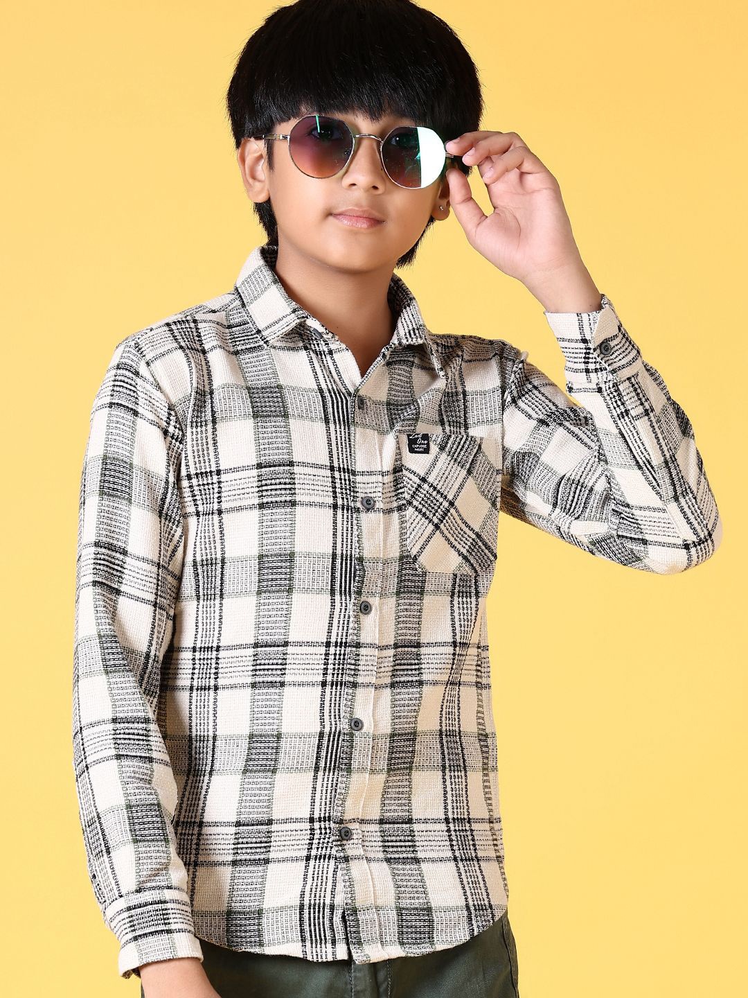 

V-Mart Boys Tartan Checks Opaque Checked Casual Shirt, Cream