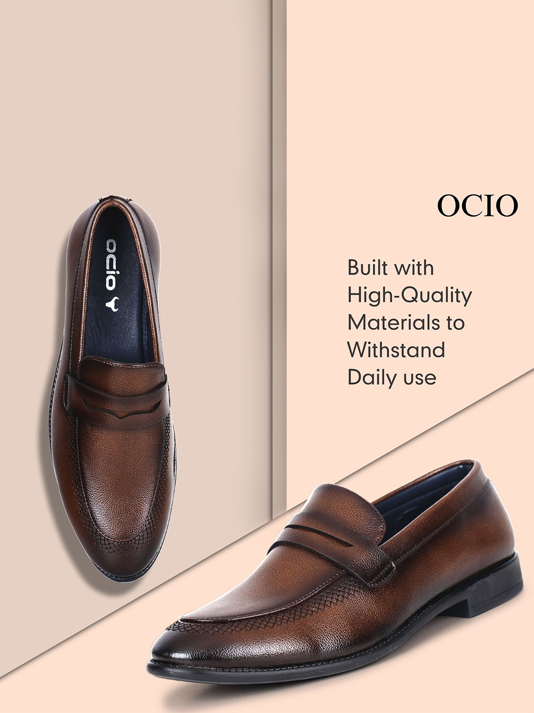 

OCIO Men Slip-On Formal Loafers, Brown