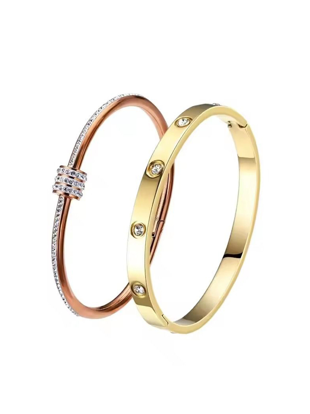 

DIVASTRI Set Of 2 Gold-Plated Stone Studded Stainless Steel Anti Tarnish Kada Bracelet