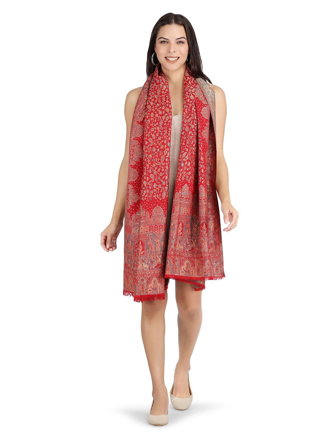 

Stole & Yarn Unisex Floral Printed Woollen Stole, Red