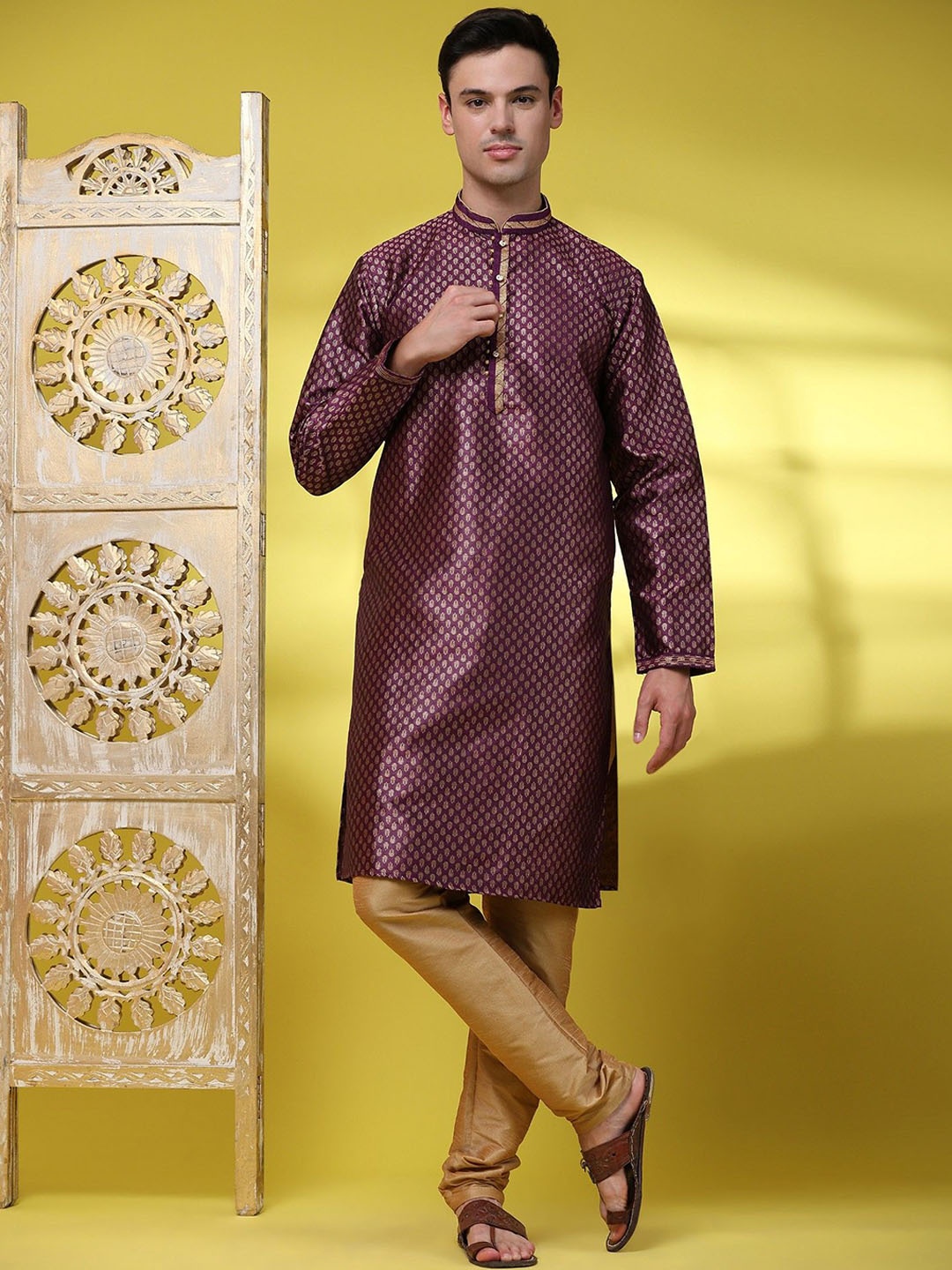 

SKAVIJ Woven Design Kurta with Pyjama, Purple