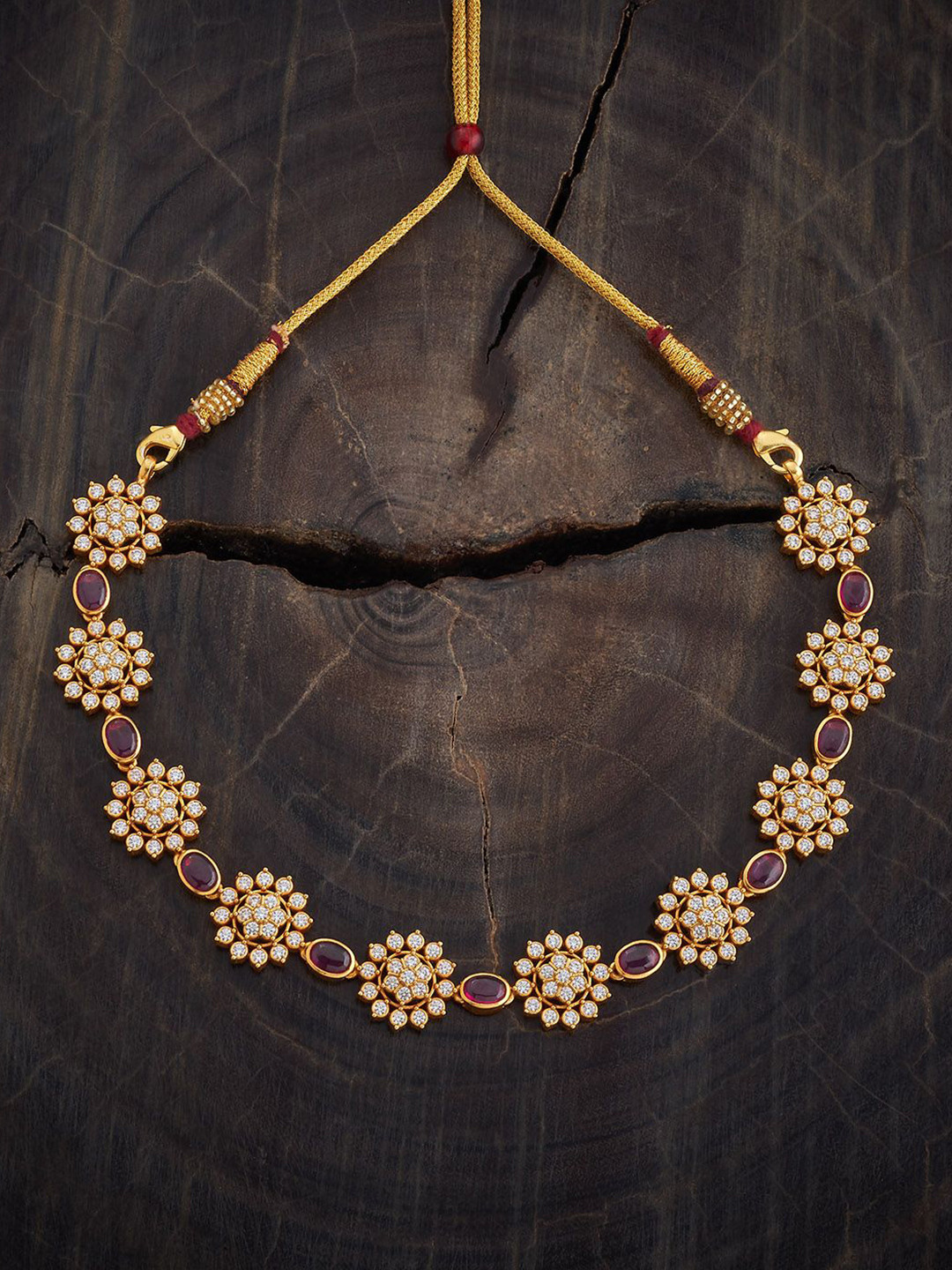 

Kushal's Fashion Jewellery 92.5 Pure Silver Gold-Plated Stone Studded Temple Necklace