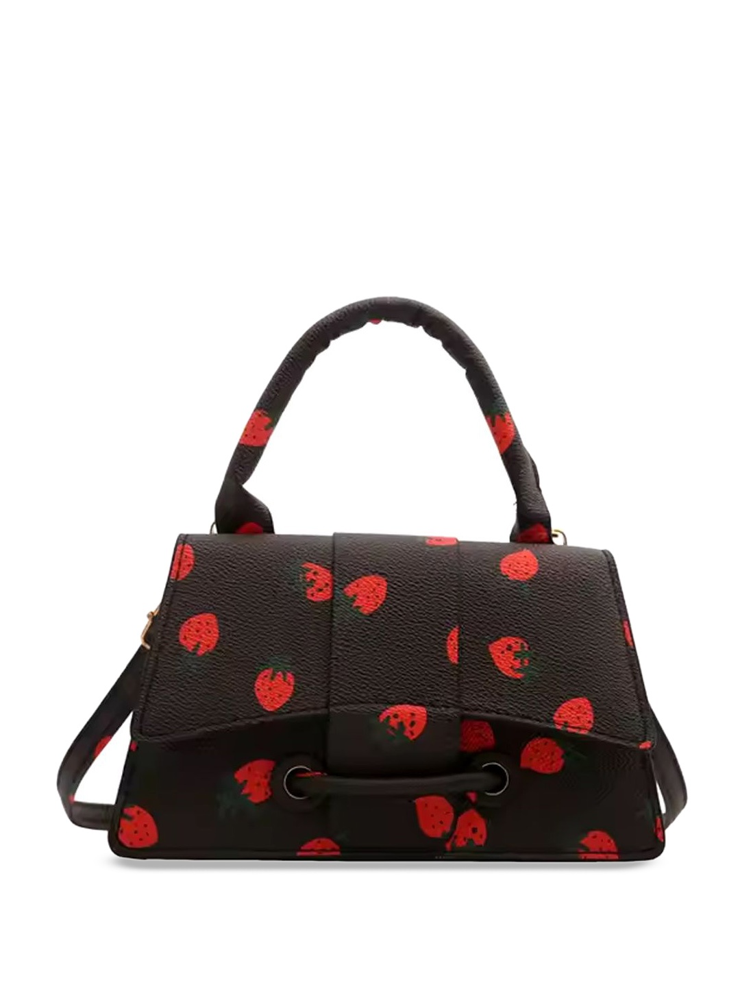 

StyleCast Printed Structured Handheld Bag with Cut Work, Black