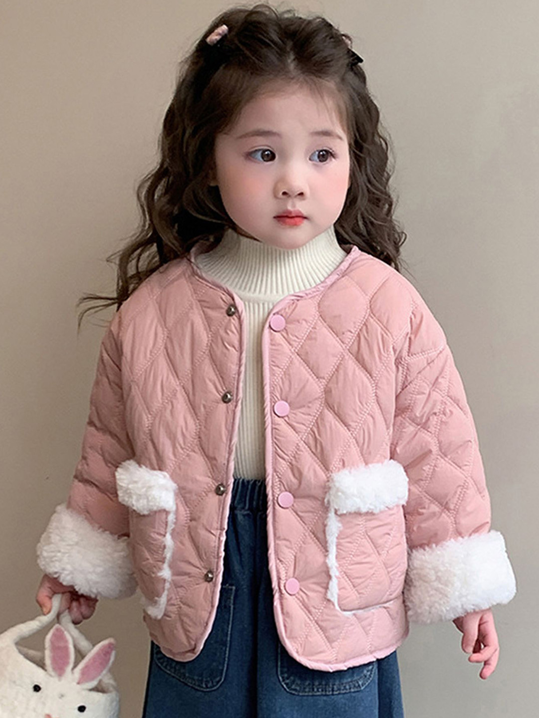 

LULU & SKY Girls Floral Longline Padded Jacket, Pink