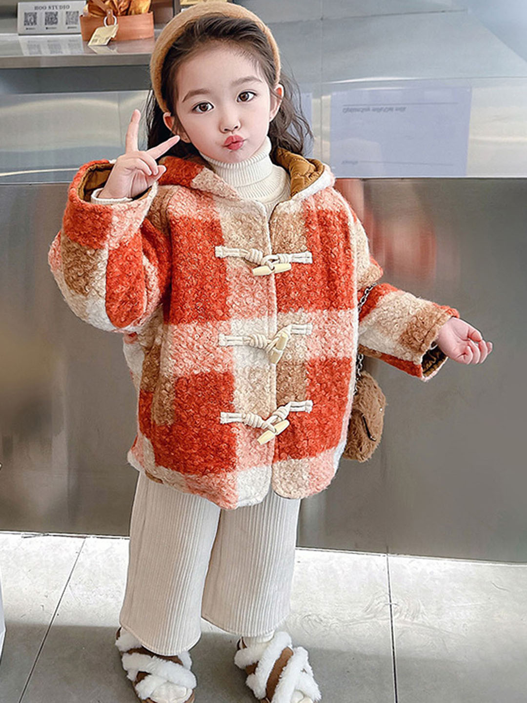 

LULU & SKY Girls Floral Checked Longline Tailored Jacket with Patchwork, Orange