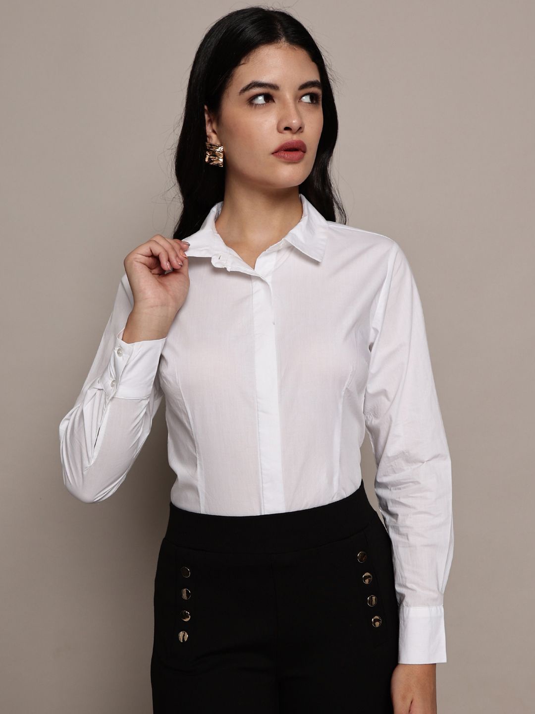 

French Connection Women Premium Slim Fit Opaque Casual Shirt, White