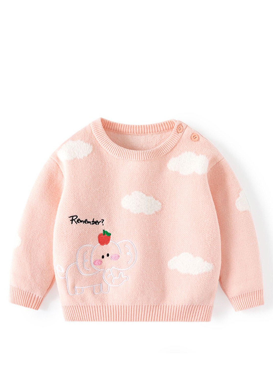 

LULU & SKY Girls Round Neck Pullover with Embroidered Detail, Pink