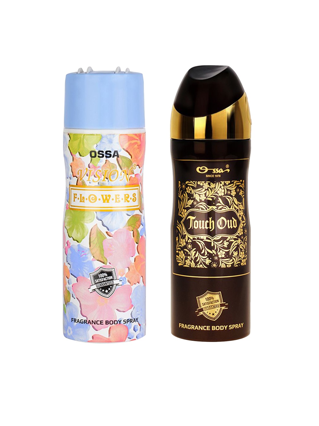 

Ossa Vison Flower & Touch Oud Set Of 2 Odour Control Body Spray Deodorants - 200 ml Each, Black