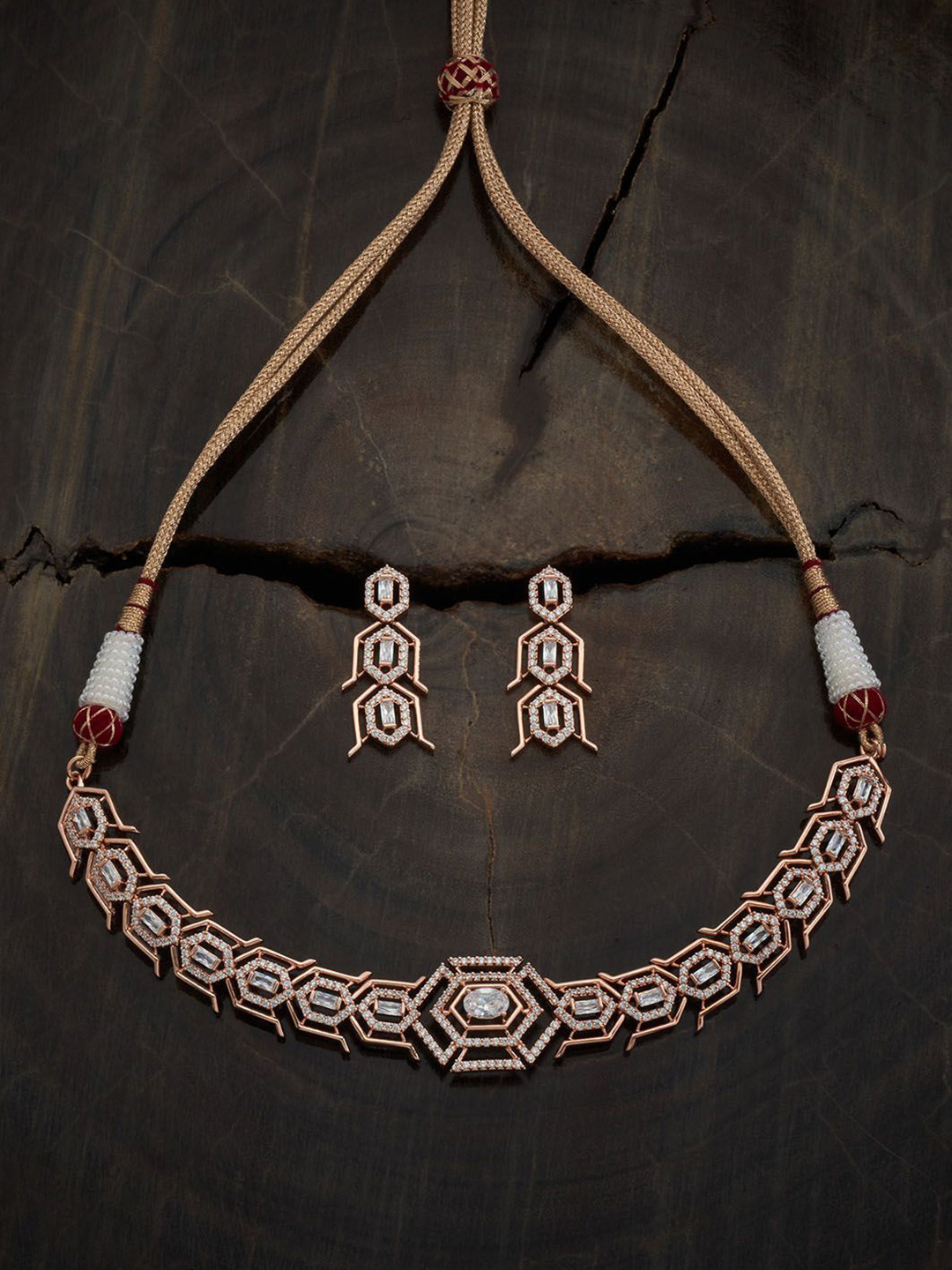 

Kushal's Fashion Jewellery Rose Gold-Plated CZ Studded Jewellery Set