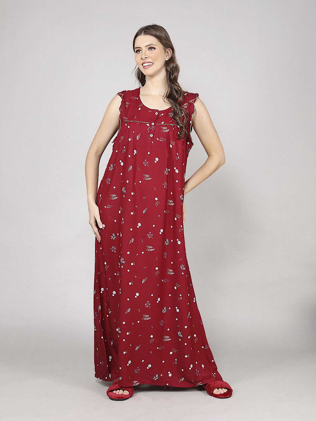 

evolove Printed Maxi Nightdress, Maroon