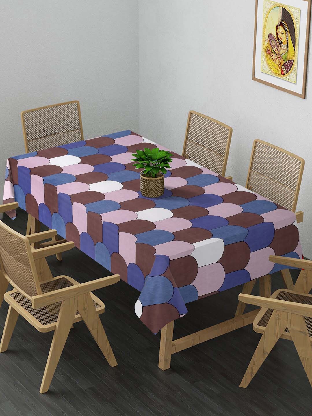 

Arrabi Blue & Pink Geometric Printed 6-Seater Table Cover