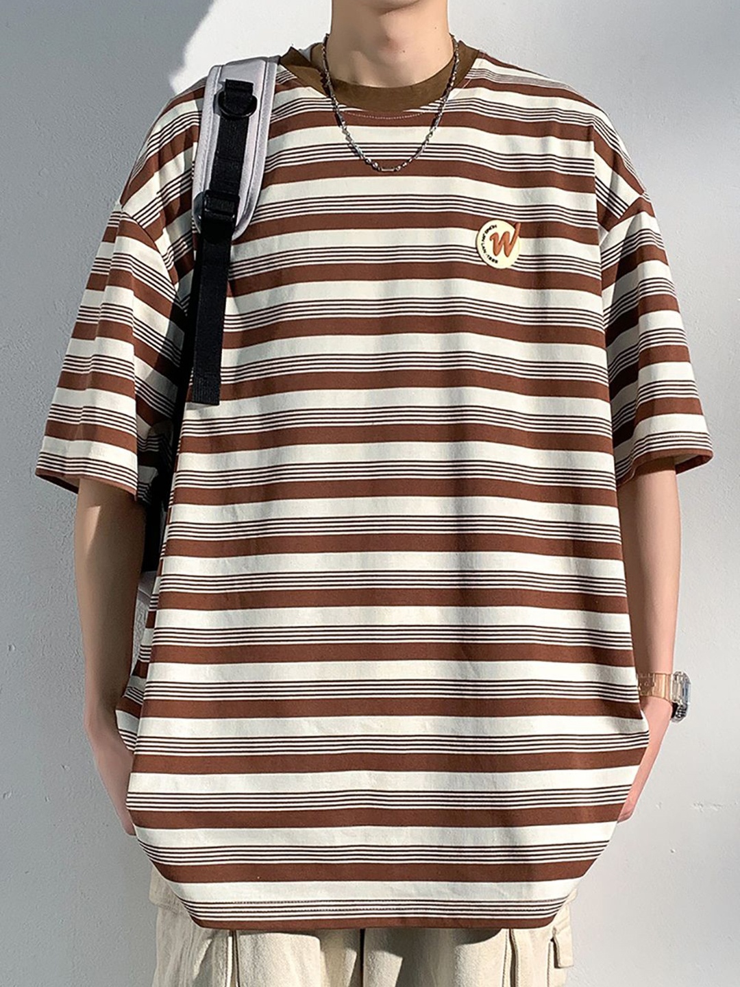 

StyleCast x Revolte Men Striped Round Neck Oversized T-shirt, Brown