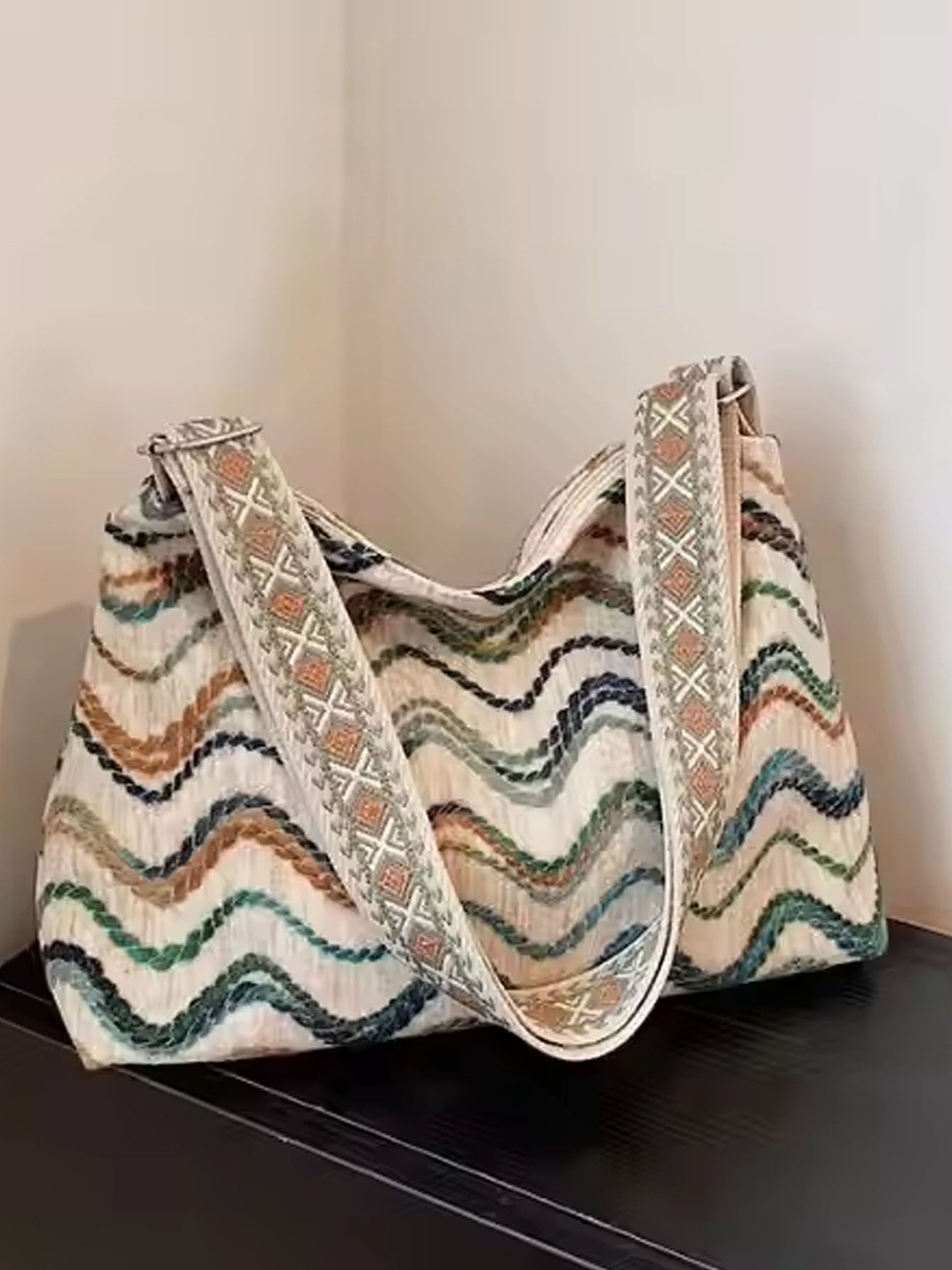 

StyleCast White & Brown Self Design Structured Shoulder Bag