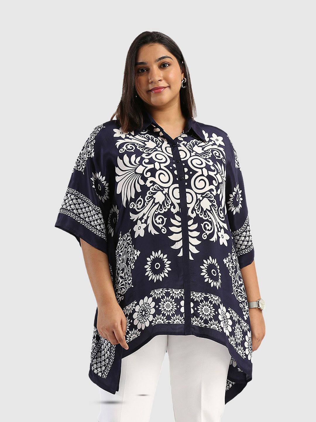 

Presence Women Ethnic Motifs Printed High-Low Top, Blue