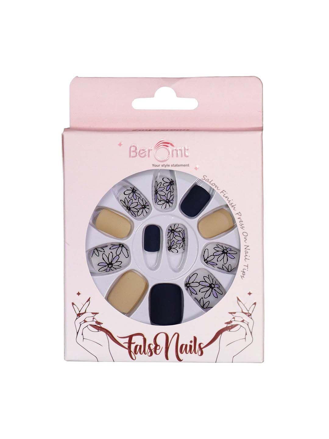 

BEROMT Set Of 16 Press On Artificial Nails With Application Kit - BFN558CN, Black