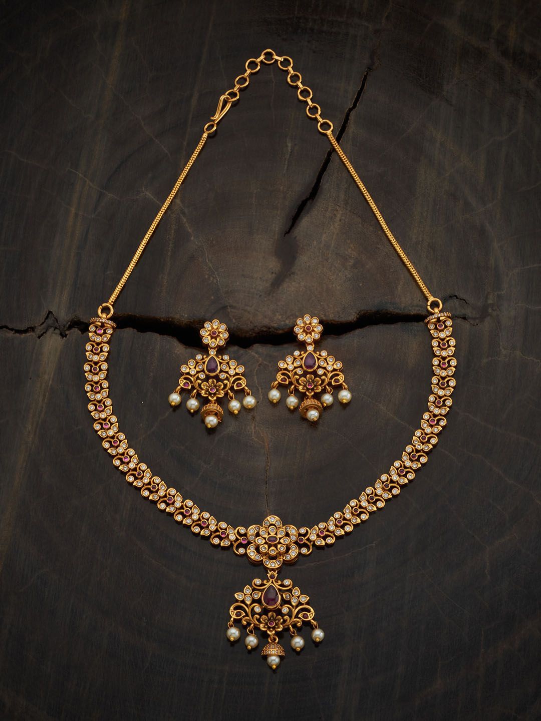 

Kushal's Fashion Jewellery Gold-Plated Stone-Studded & Beaded Antique Necklace & Earrings