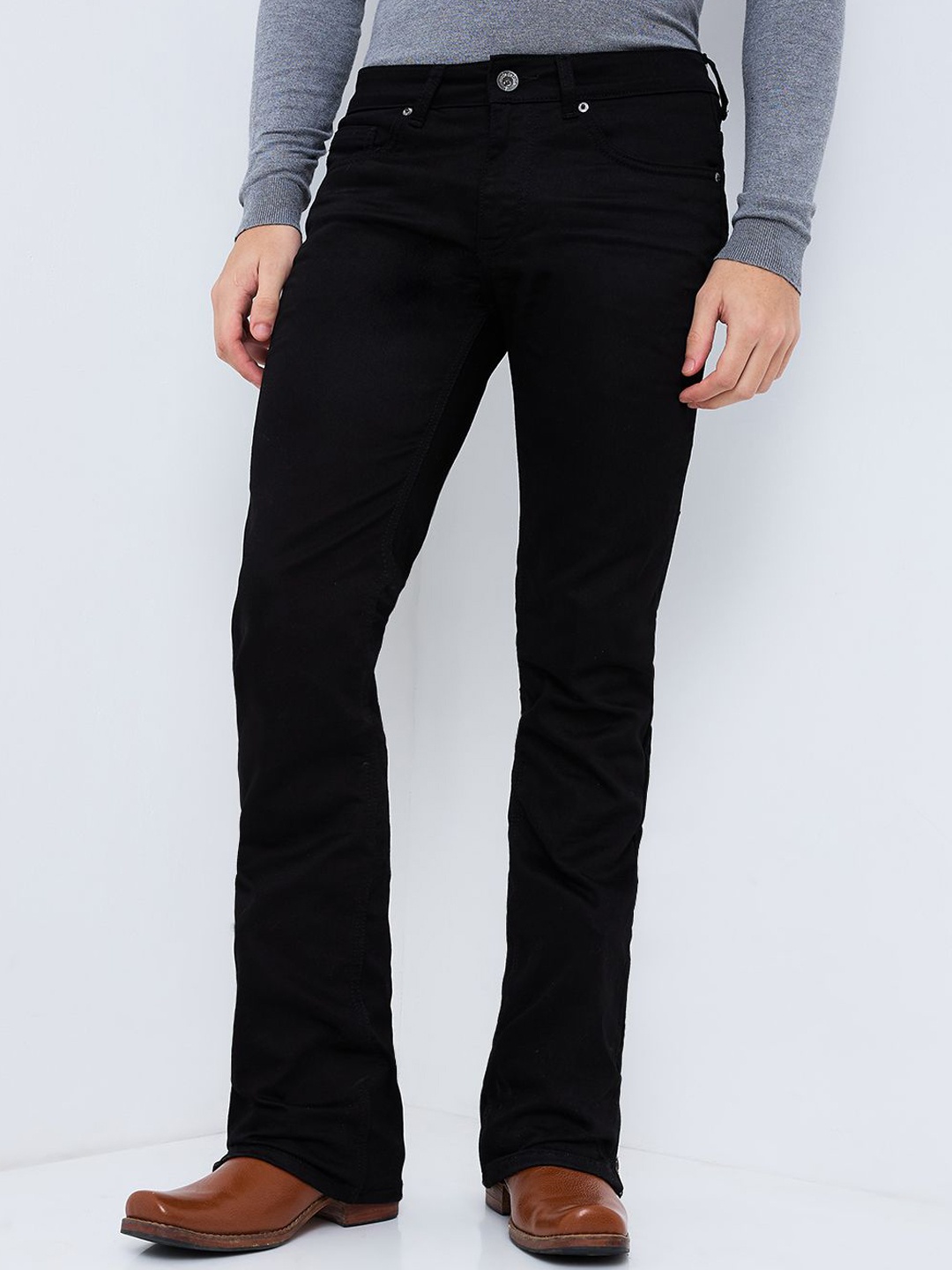 

mode de base Men Bootcut Low-Rise Stretchable Jeans, Black