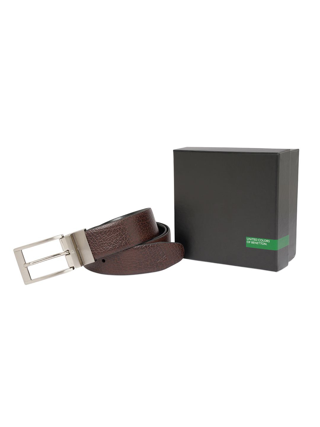 

United Colors of Benetton Men Textured Leather Reversible Formal Belt, Brown