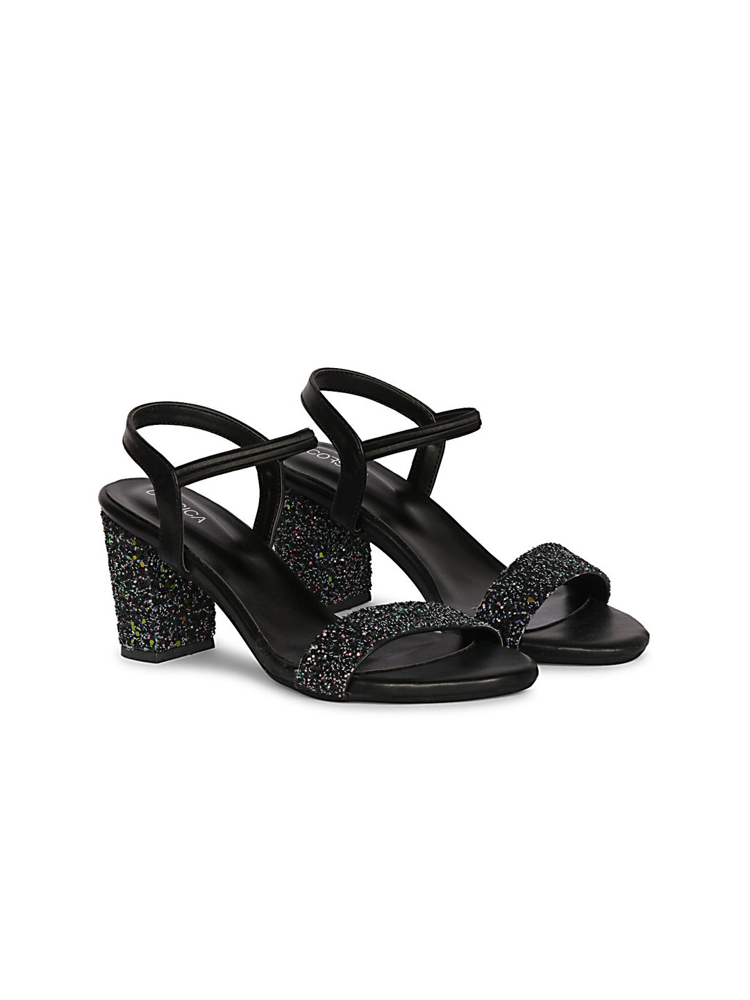 

CORSICA Textured Block Sandals, Black