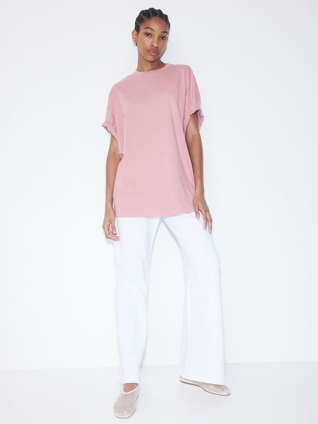 

H&M Pure Cotton Oversized T-Shirt, Pink