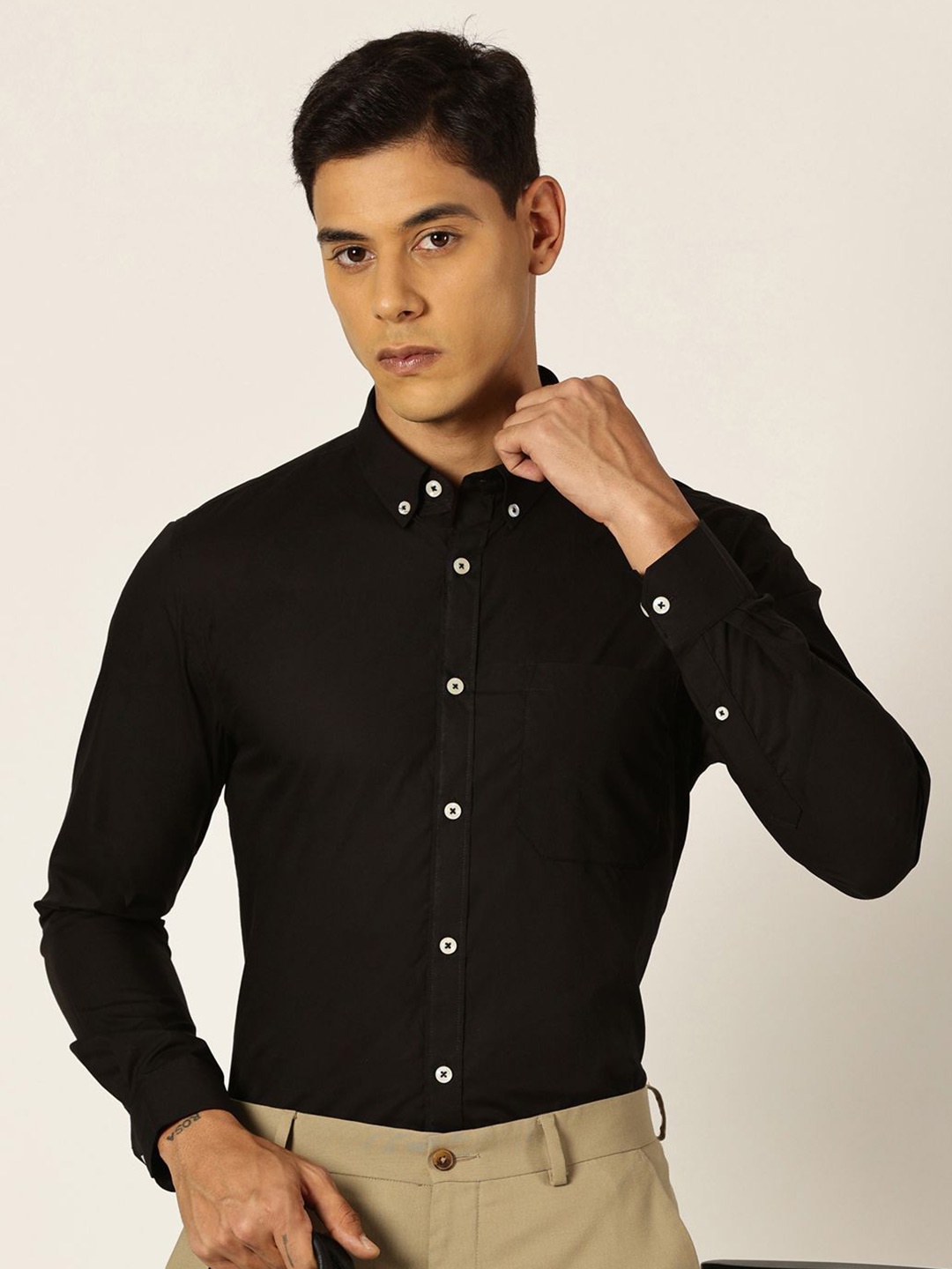 

Thomas Scott Men Premium Slim Fit Opaque Formal Shirt, Black
