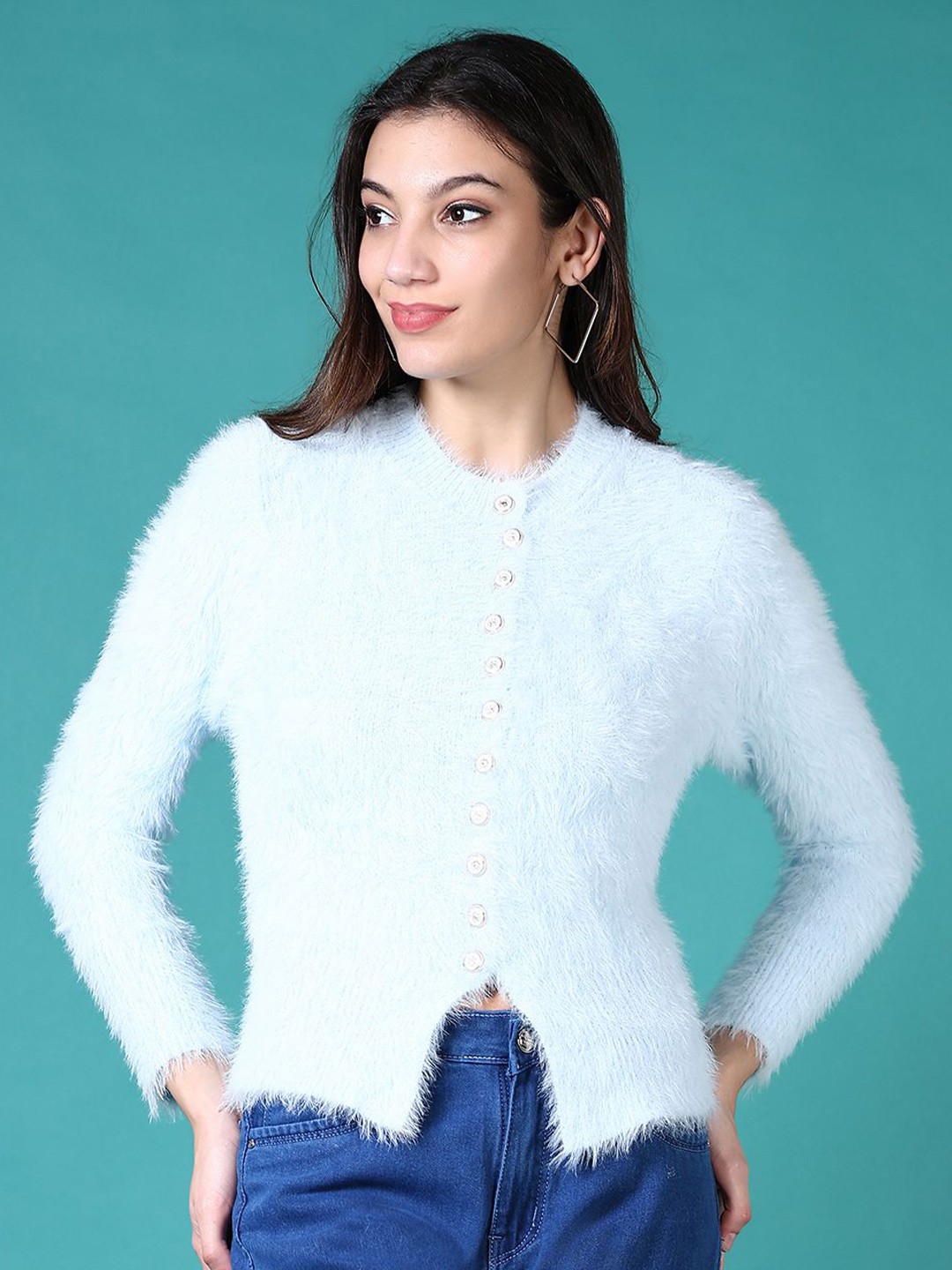 

V-Mart Women Cotton Round Neck Long Sleeves Cardigan, Blue