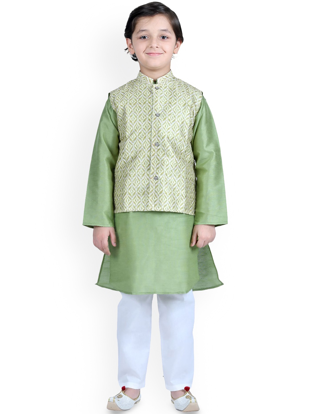 

itsmycostume Boys Regular Pure Cotton Straight Kurta with Trousers, Olive