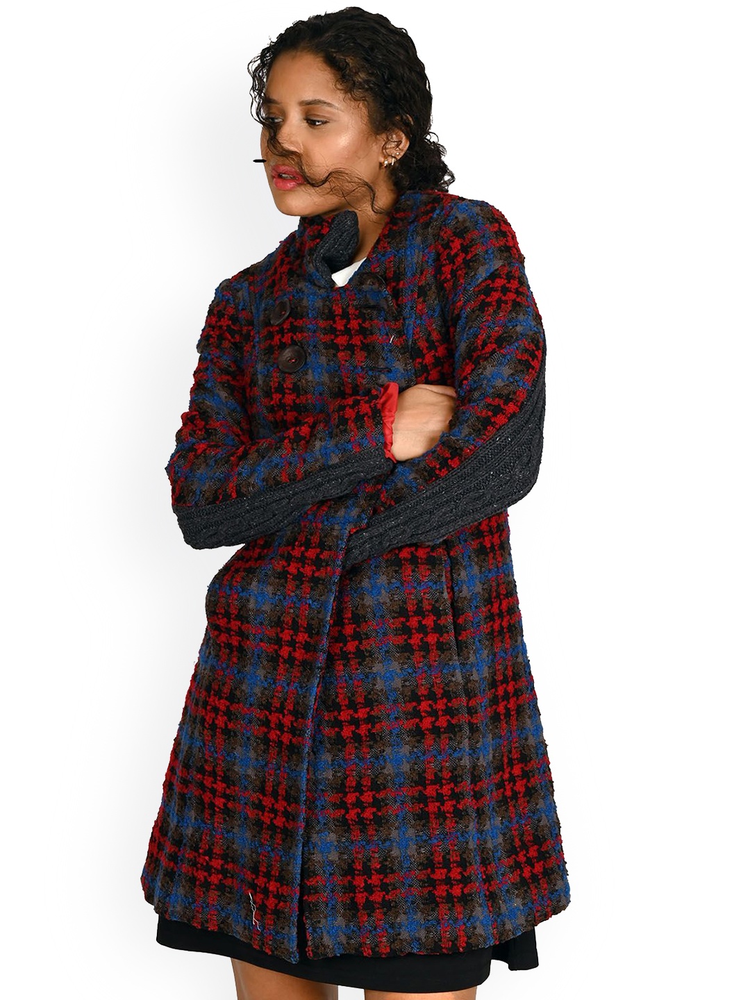 

ODETTE Women Checked Woollen Longline Tailored Jacket, Multi