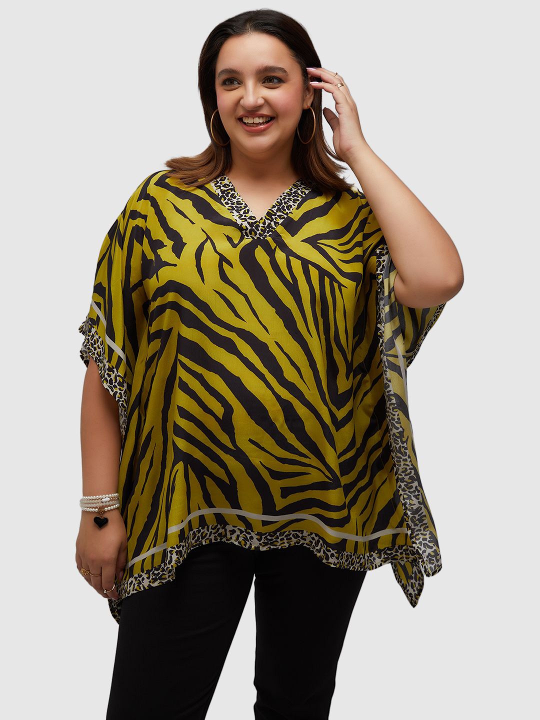 

Presence Women Plus Size Animal Printed Kaftan Top, Green