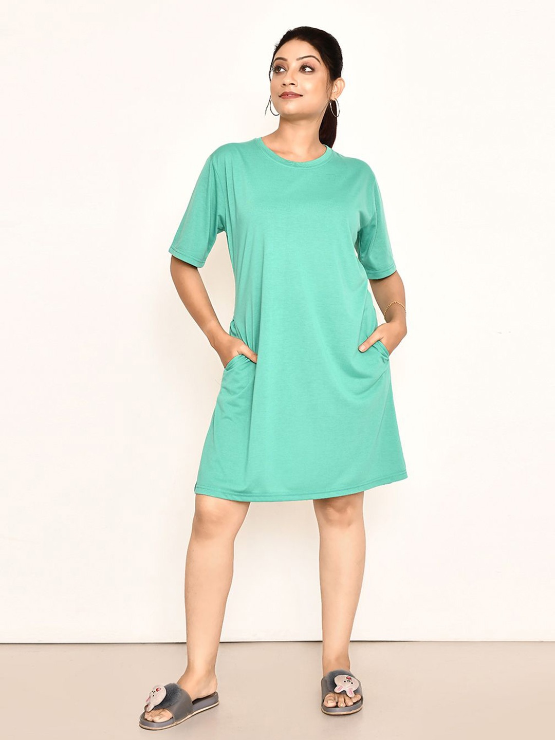 

RAPL Women Round Neck Short Sleeves T-shirt Nightdress, Sea green