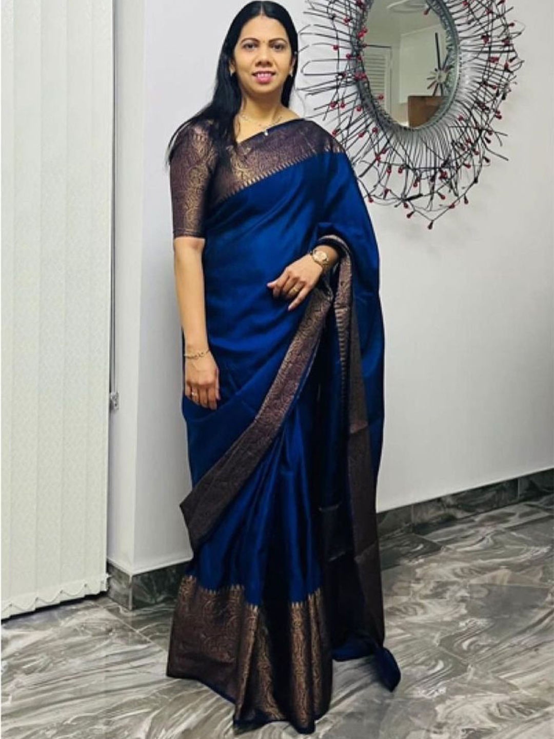 

Areca Designer Woven Design Zari Pure Silk Banarasi Saree, Blue