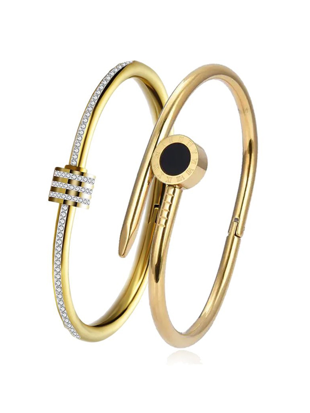 

DIVASTRI Set Of 2 Gold-Plated Stone Studded Stainless Steel Anti Tarnish Kada Bracelet