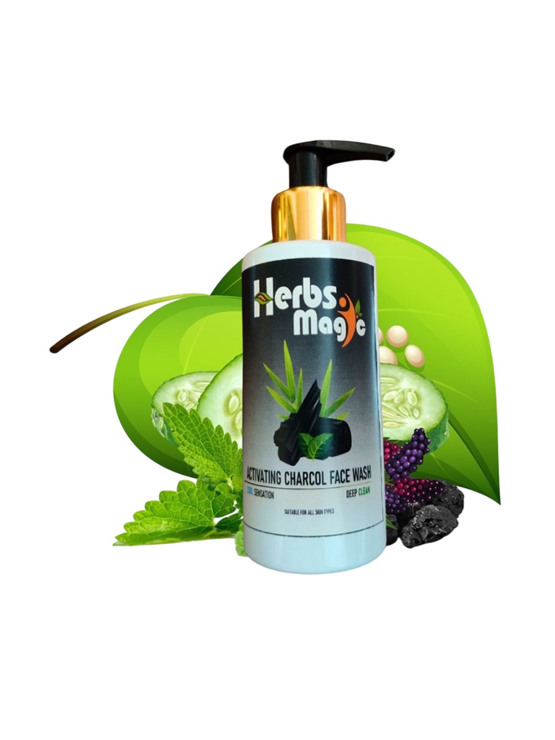 

Herbs Magic Activating Charcoal Cooling & Refreshing Face Wash For Deep Clean - 100 ml, Black