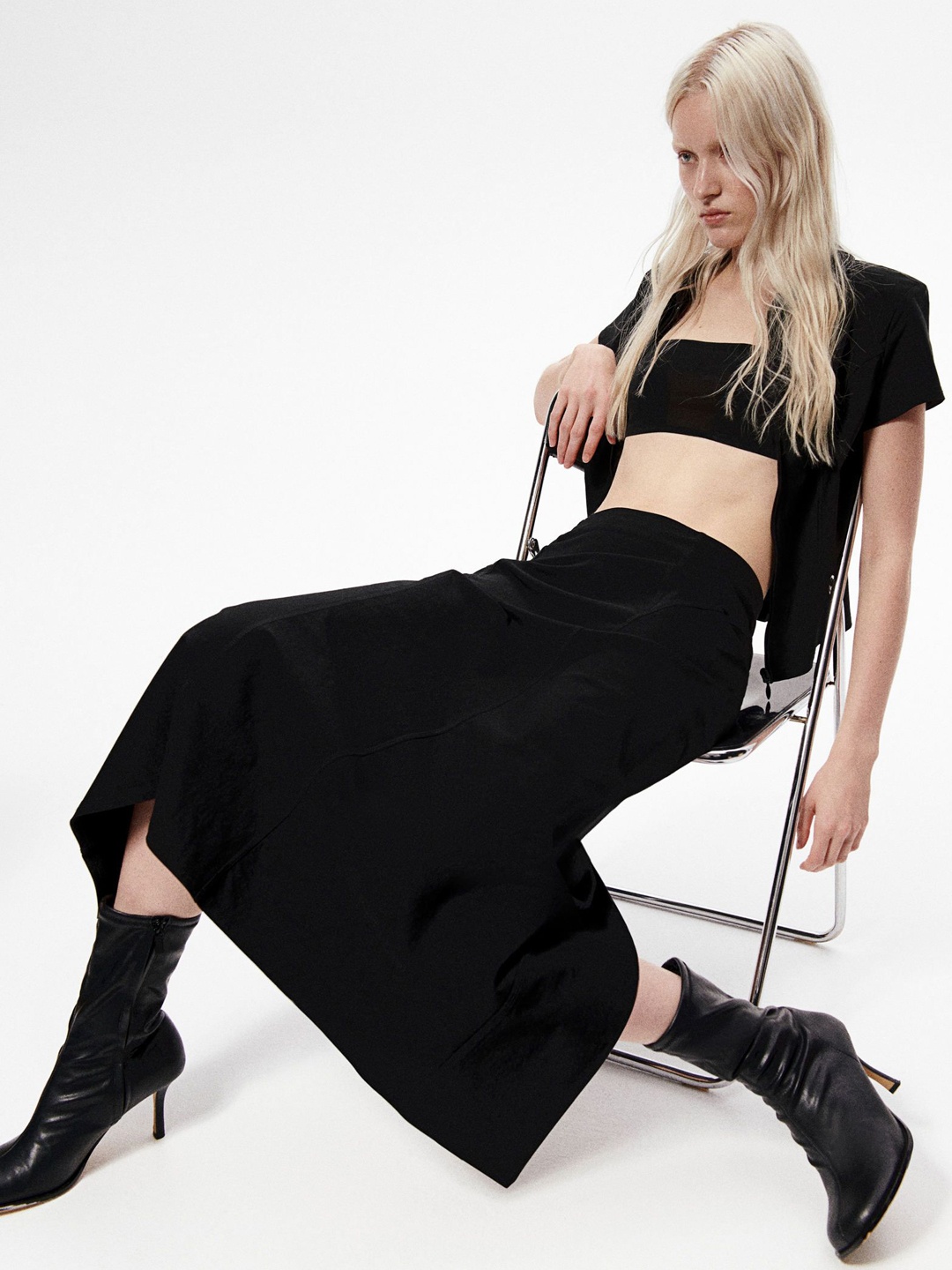 

H&M Back Slit Jersey Maxi Skirt, Black