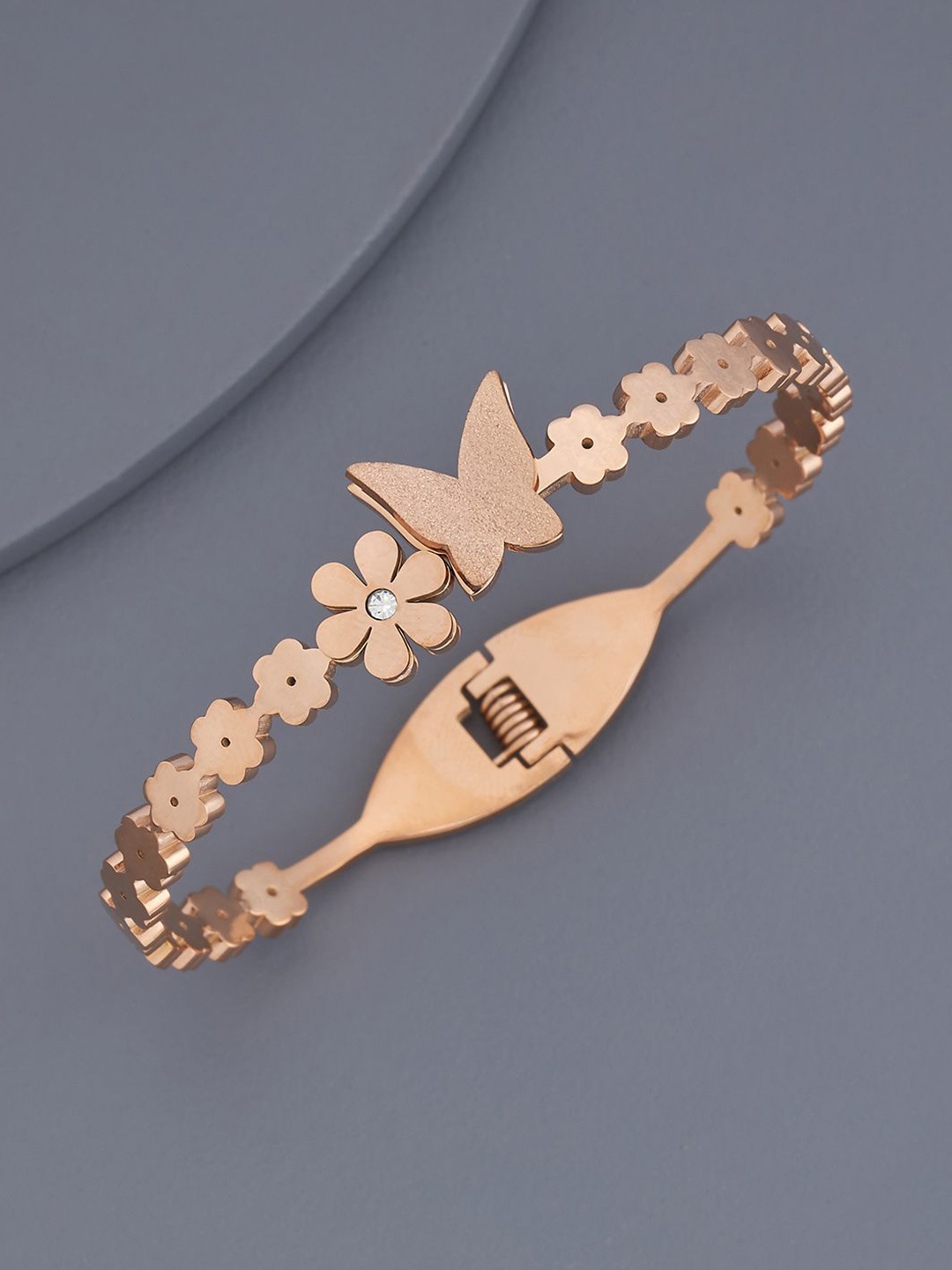 

Kushal's Fashion Jewellery Rose Gold-Plated Stone Studded Kada Bracelet