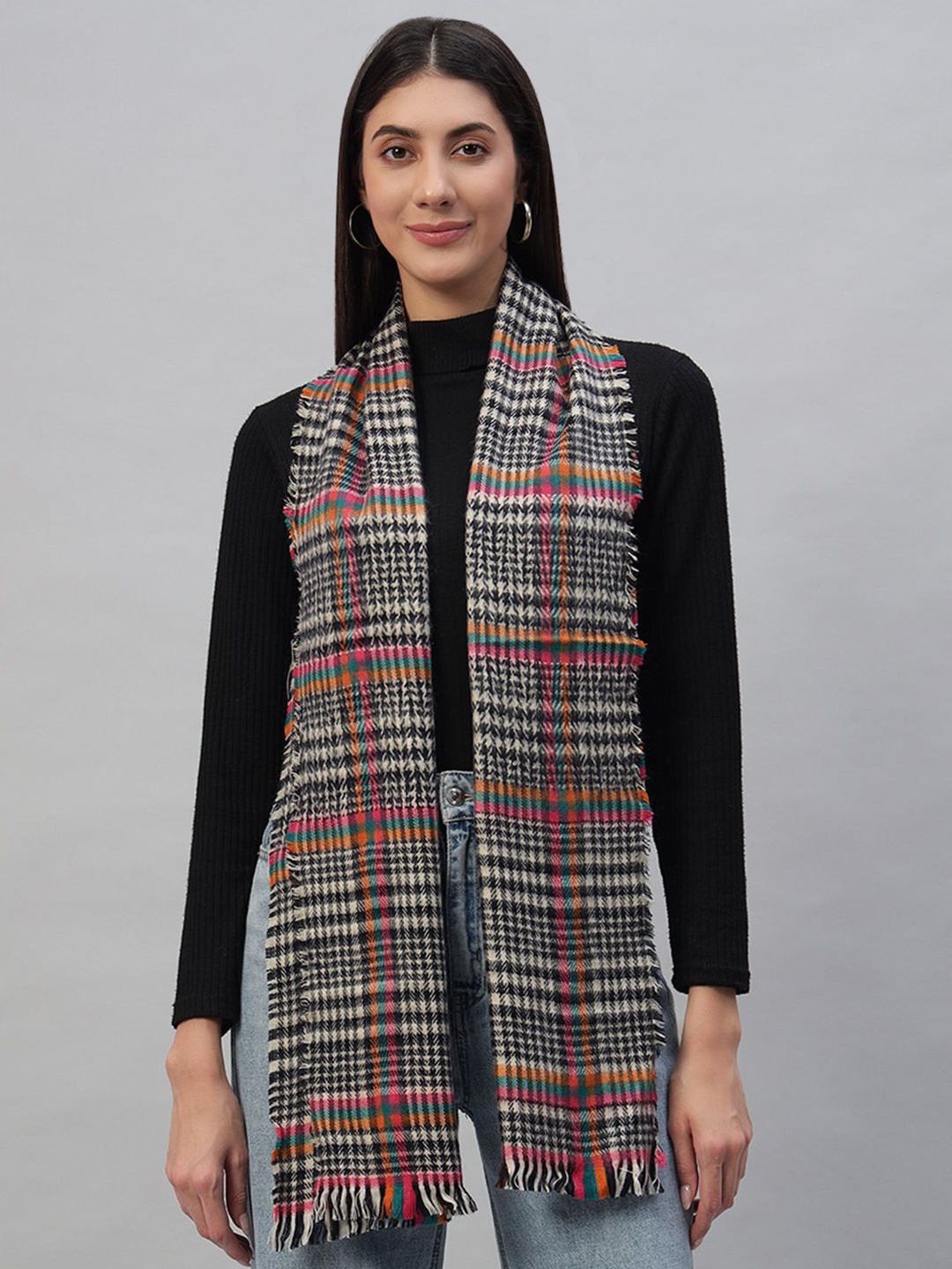 

HANDICRAFT PALACE Women Woollen Checked Reversible Scarf, Black