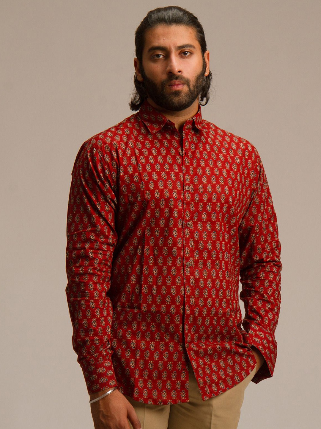 

Bhanwar Jaipur Men Classic Opaque Printed Party Shirt, Red