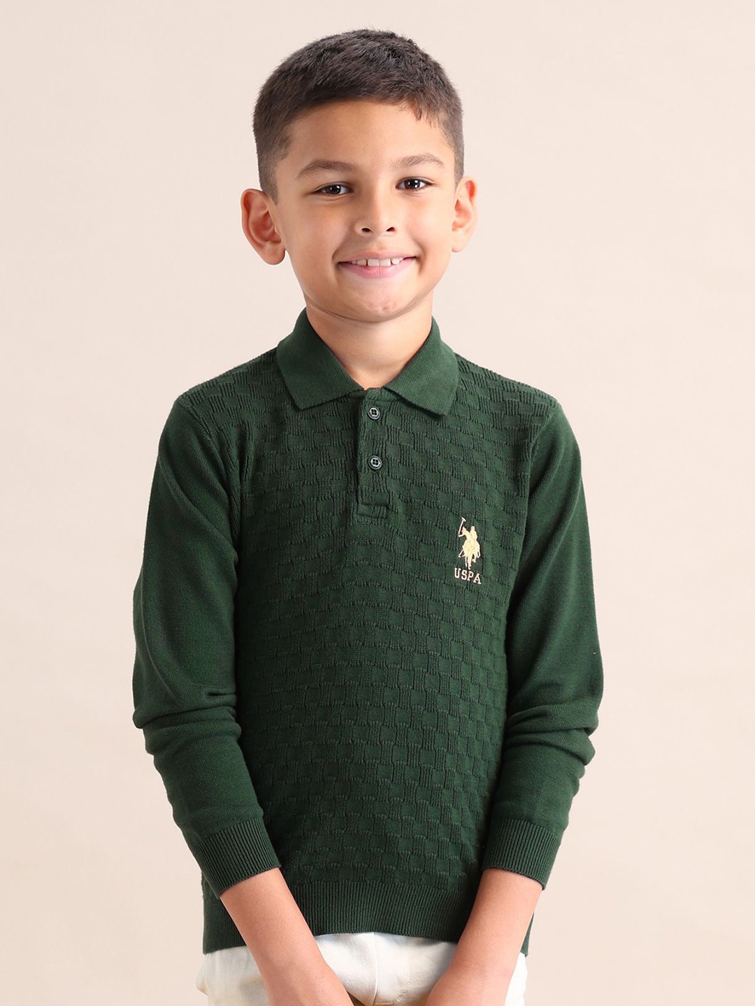 

U.S. Polo Assn. Kids Boys Lapel Collar Pullover, Green