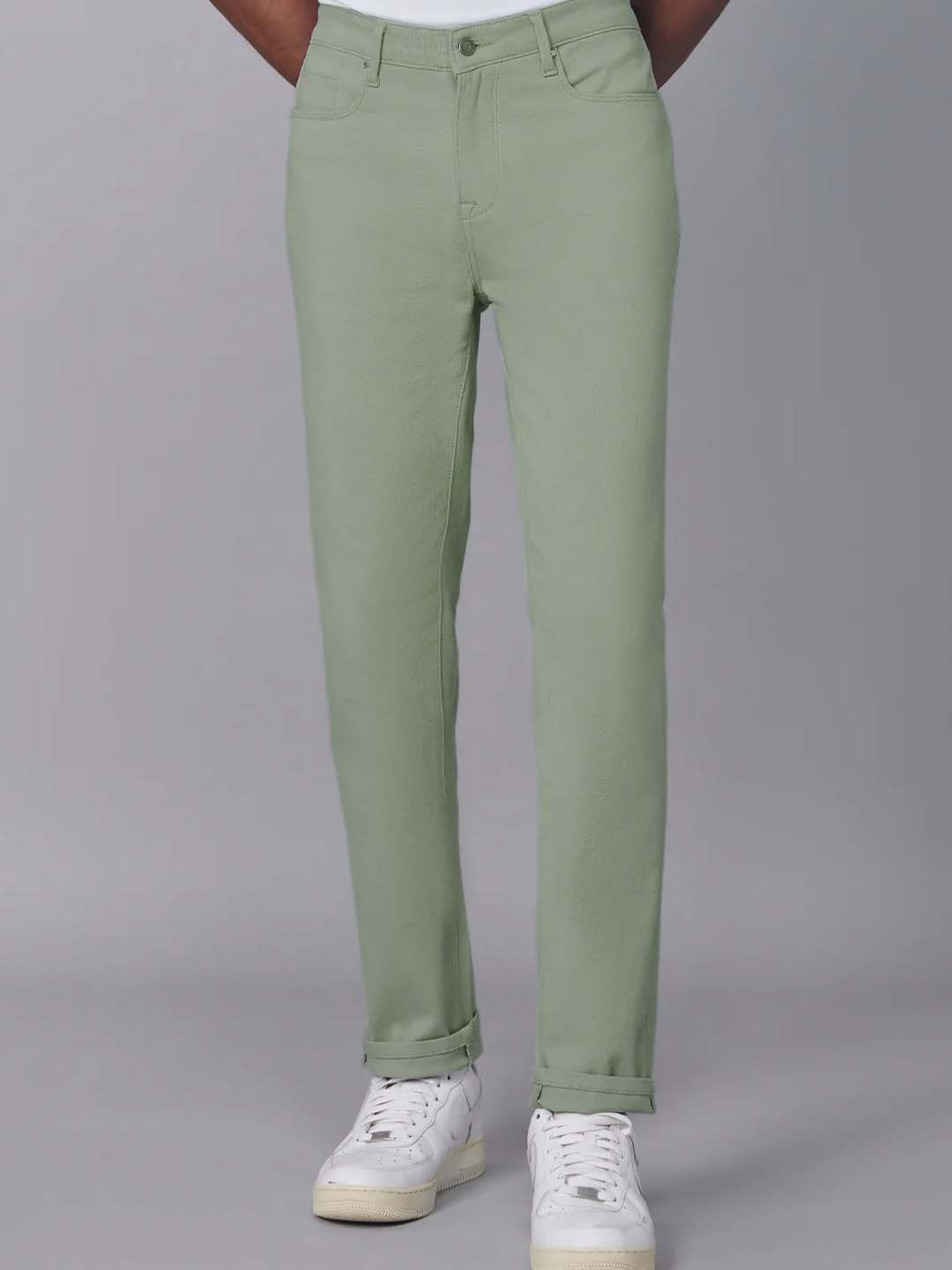 

Bombay Shirt Company Men Tapered Fit Low-Rise Slash Knee Jeans, Green